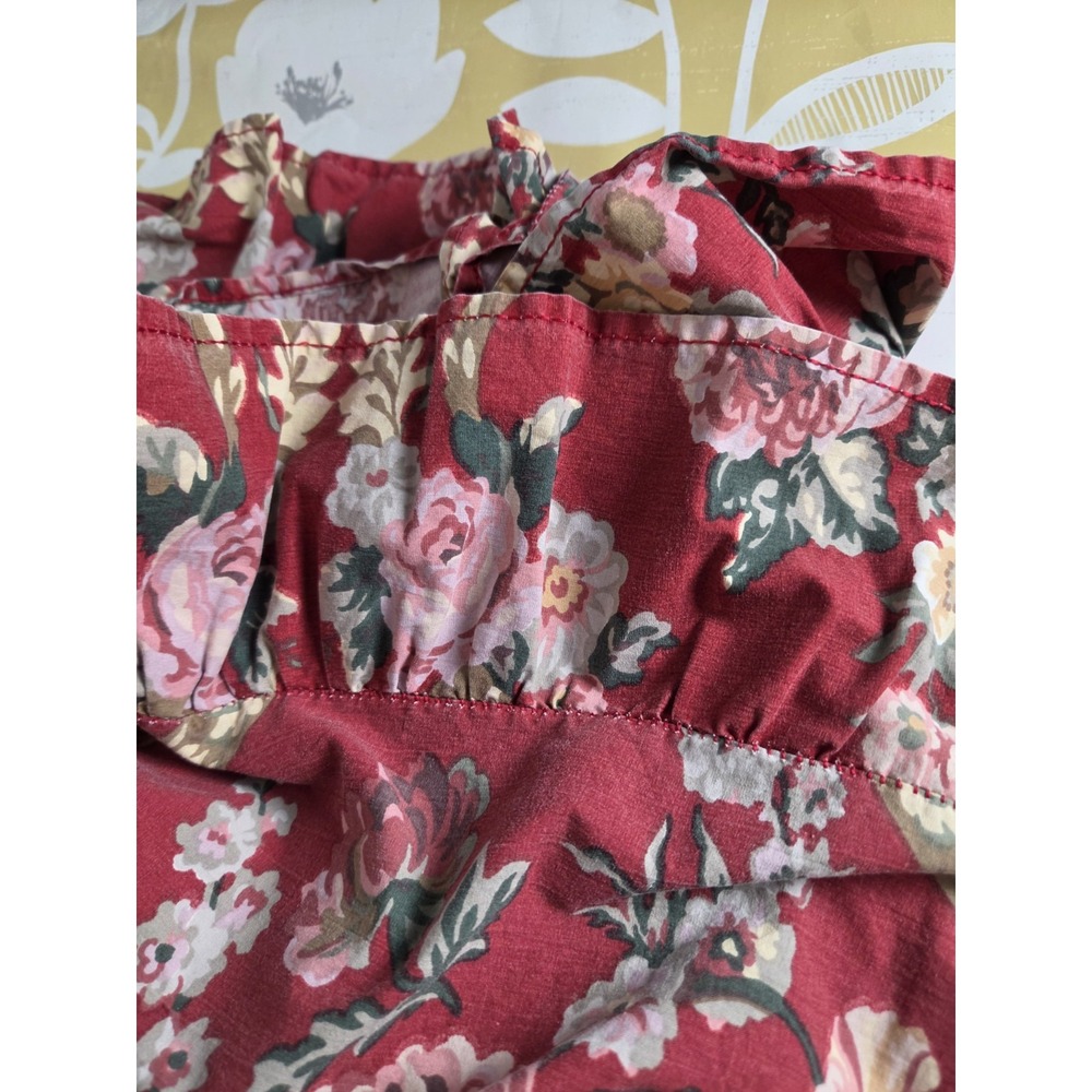 Vtg Ralph Lauren Marseilles Danielle Queen Red Floral Ruffled Flat Sheet